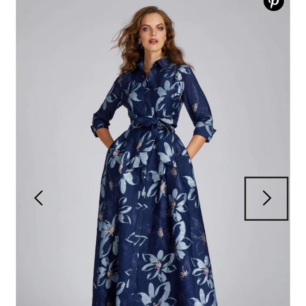 NWT Size 10 Teri Jon Blue jacquard floral formal dress